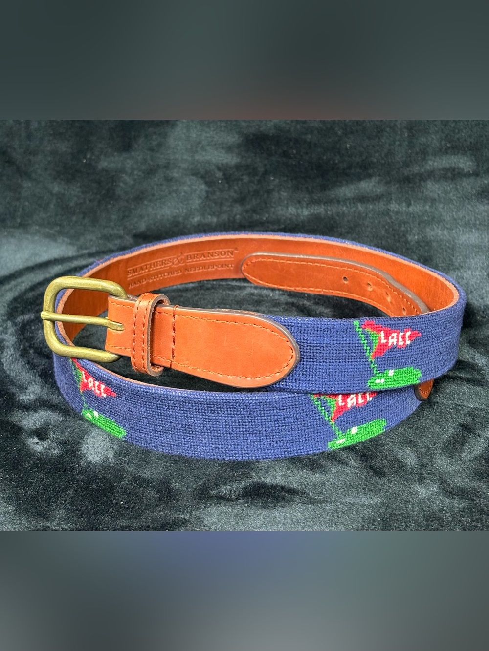 Smathers & Branson Needlepoint Golf Belt Navy Size 36